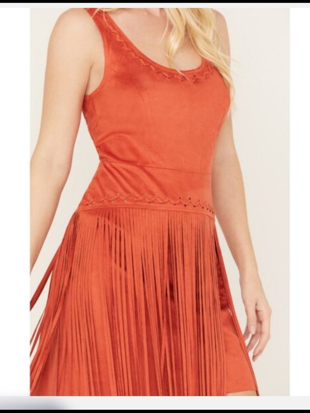 Idyllwind Faux Suede Fringe Midi Dress in Burnt Orange XL - Picture 2 of 9